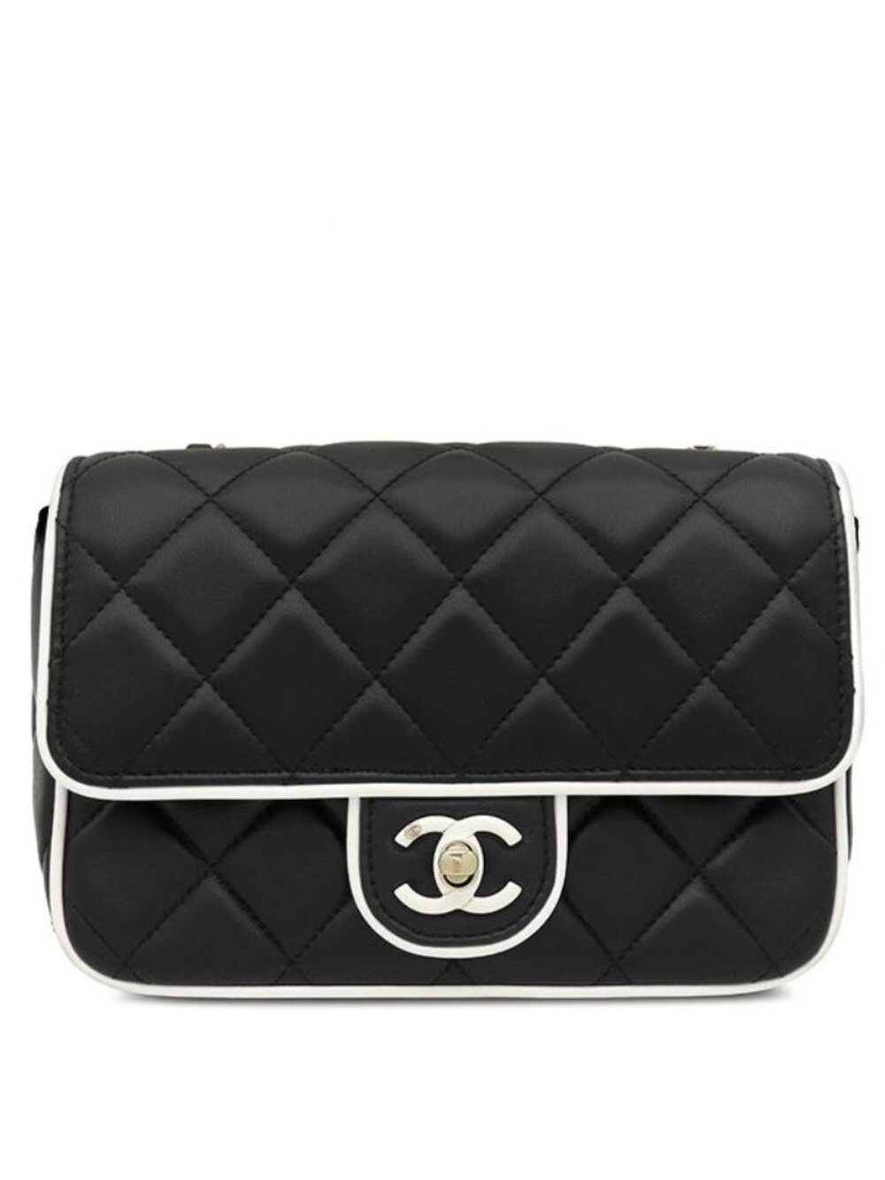 Chanel Shoulder Bag Mini Flap Lambskin Black White Champagne Gold Bicolor